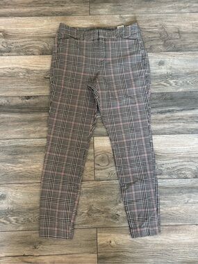 Old Navy Plaid Slim Trousers - Black with Pink Accents